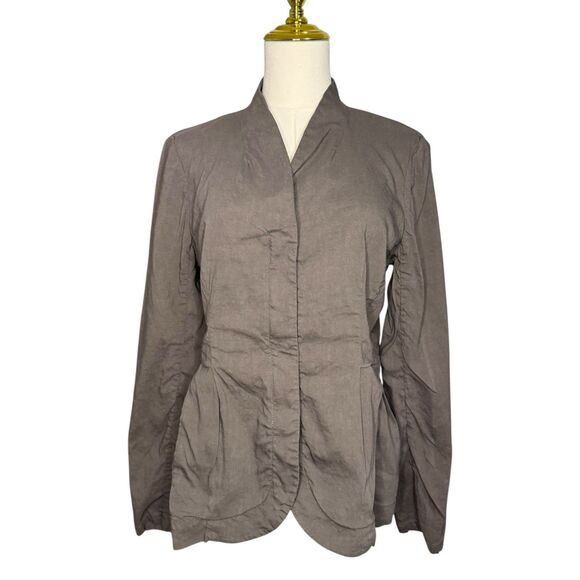 Eileen Fisher Women’s Small High Collar Peplum Jacket Gray Linen Blend Pockets - Picture 2 of 8
